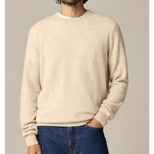 J.Crew Cashmere 15.8 Crewneck Sweater Mens XL Cream Soft Knit Pullover BE895 LS